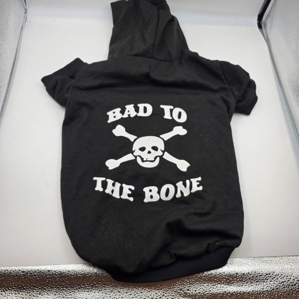 Expawlorer Dog Hoodie Black Bad To The Bone Skull Crossbones Pet Sweatshirt L3